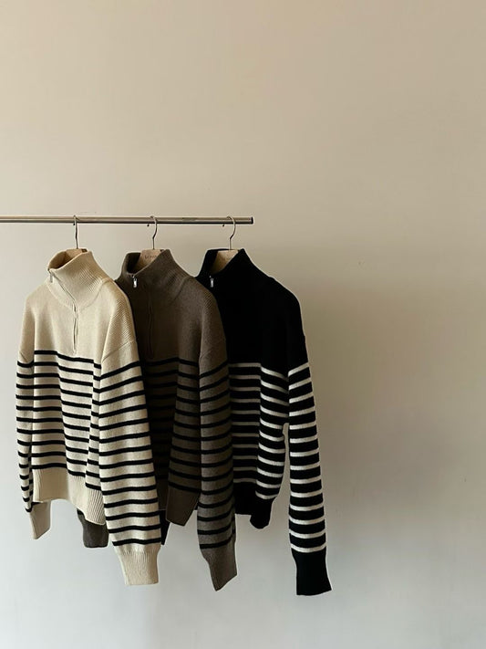 ♡經典法式半高領條紋針織衫♡ (C251009)