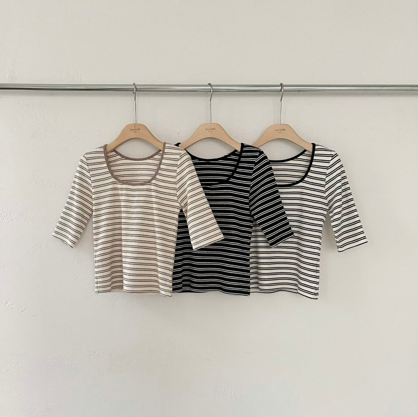 ♡方圓領兩穿五分袖上衣♡ (C251023)