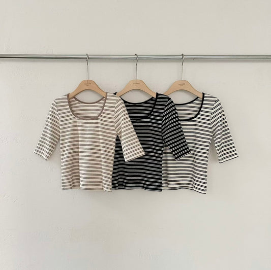 ♡方圓領兩穿五分袖上衣♡ (C251023)