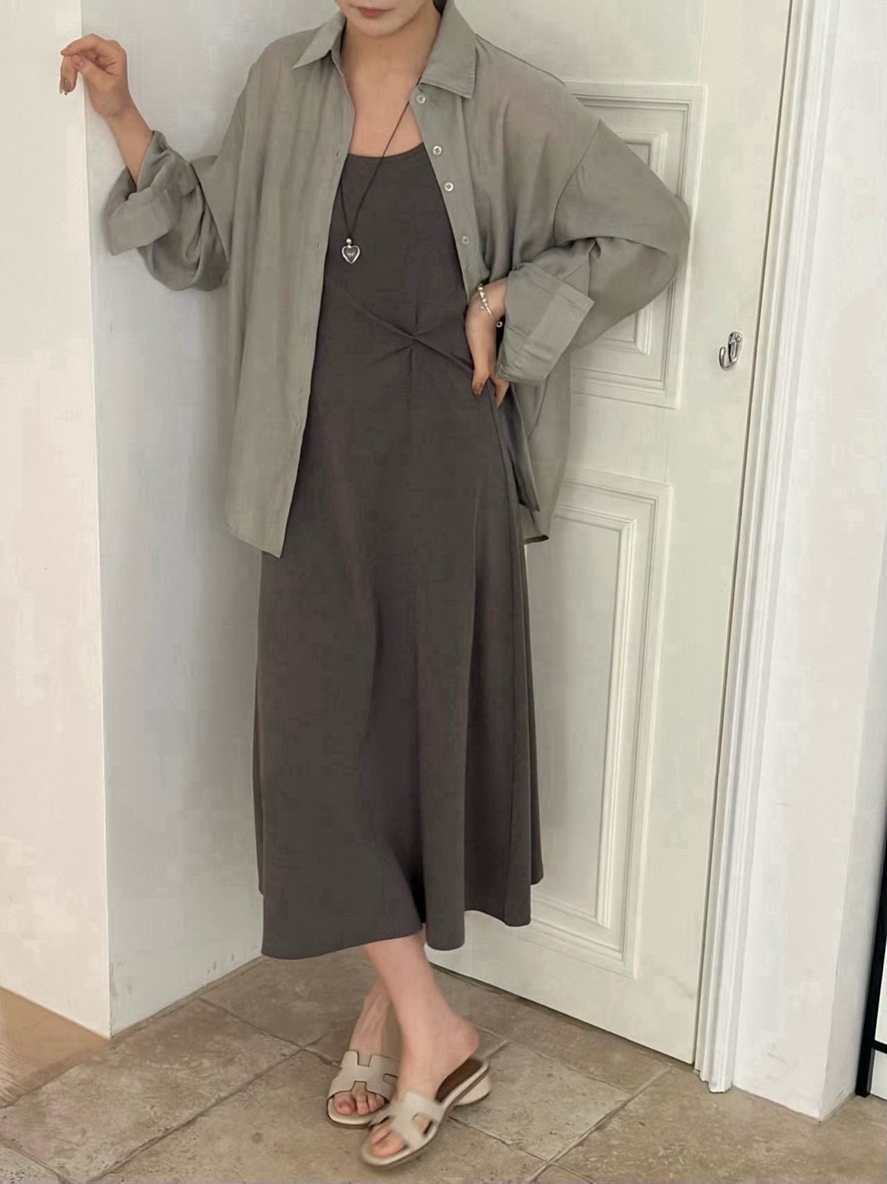 ♡柔光輕紗兩件式洋裝套裝♡ (C260350)