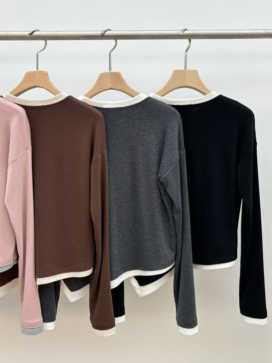 ♡假兩件撞色圓領百搭上衣♡ (C251219)