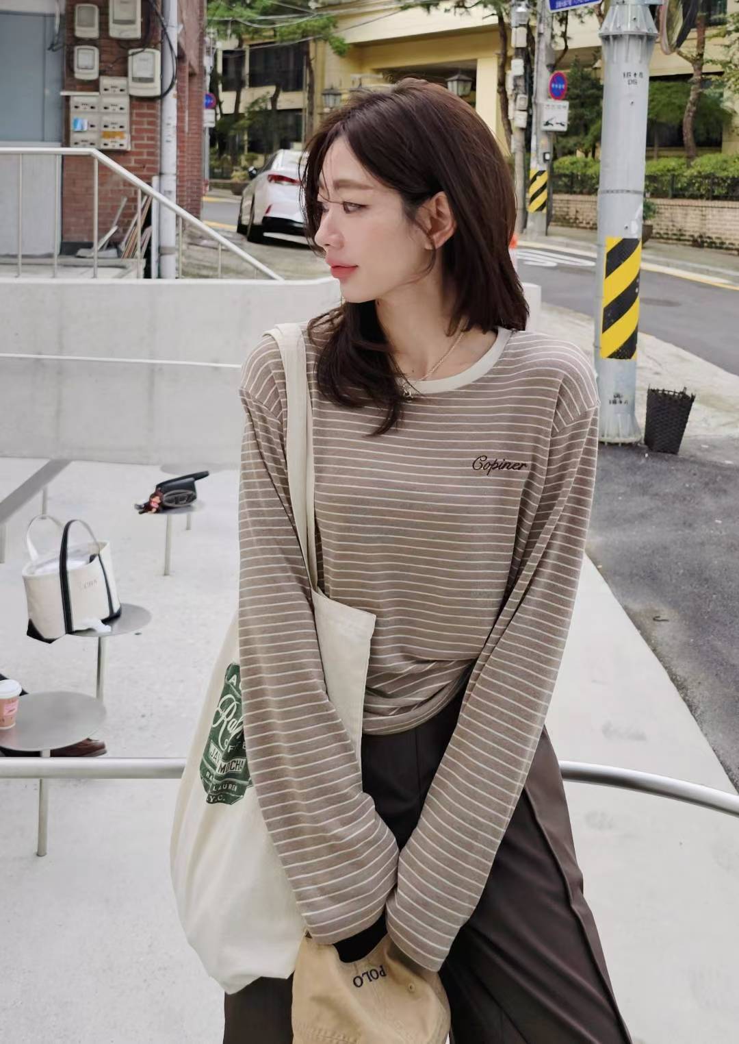 ♡Oni家♡品牌刺繡麻糬條紋T (C251152)