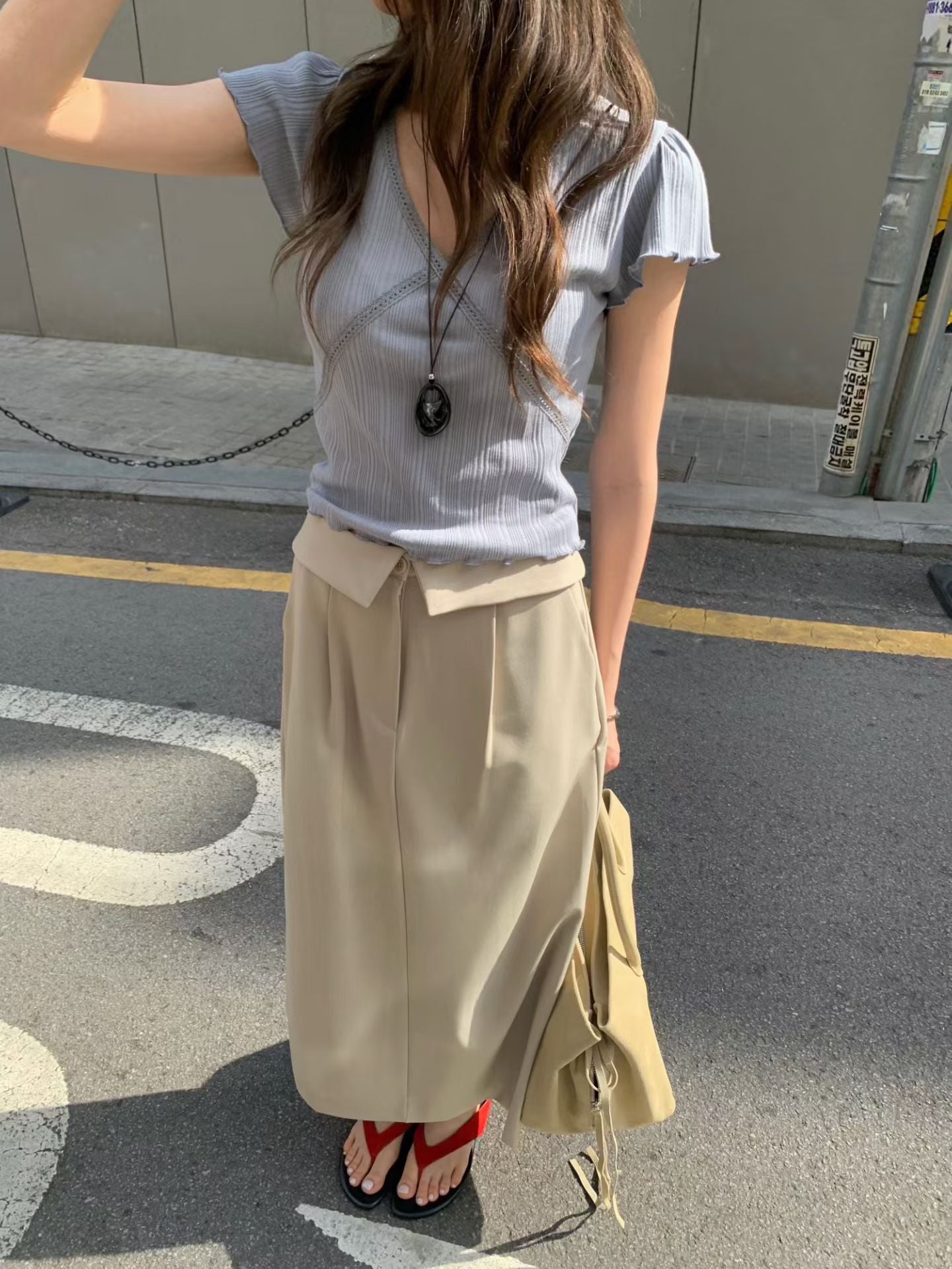 ♡百搭交叉V領顯瘦坑紋上衣♡ (C260656)