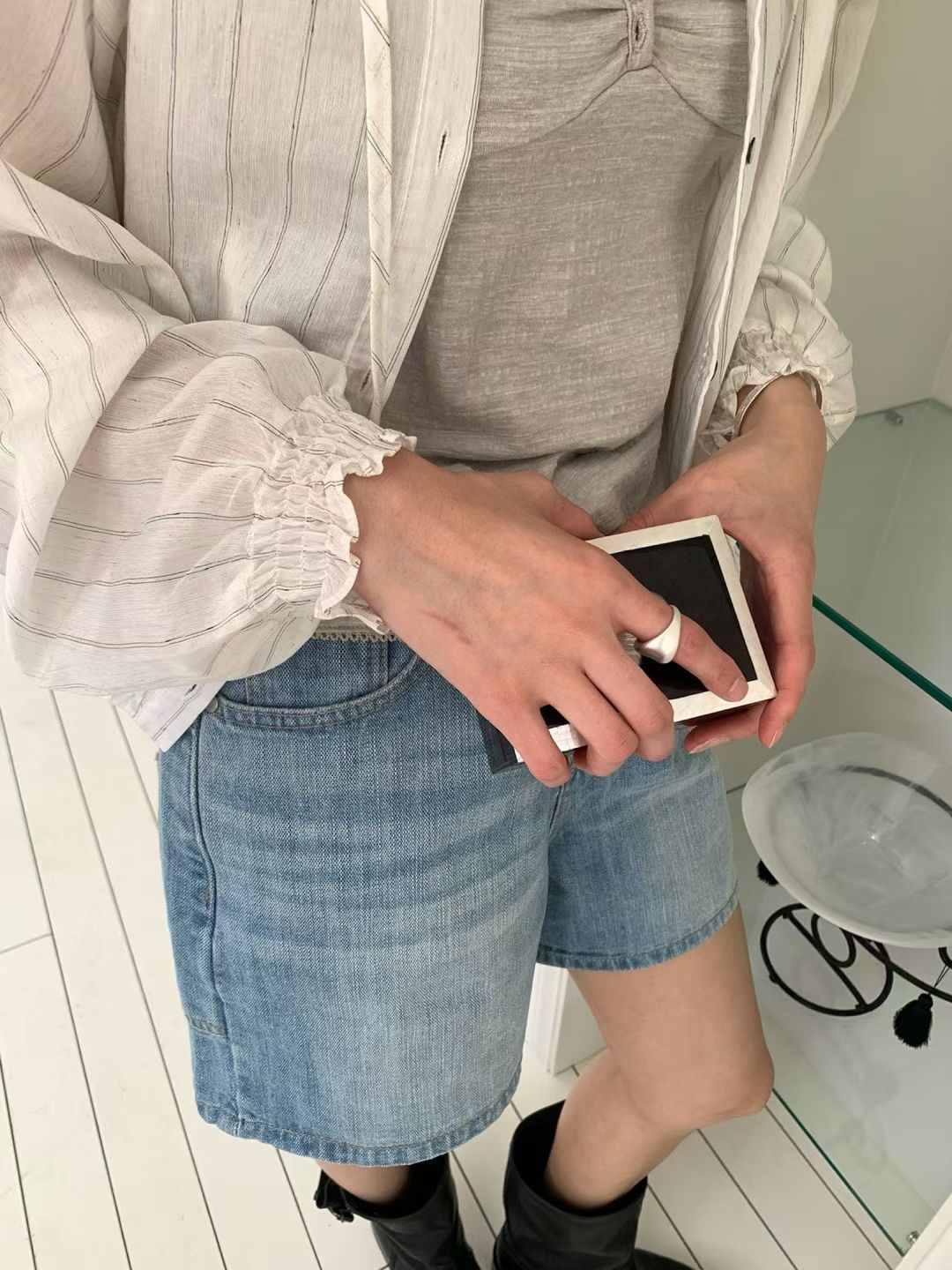 ♡輕量休閒連帽細條紋外套♡ (C260634)