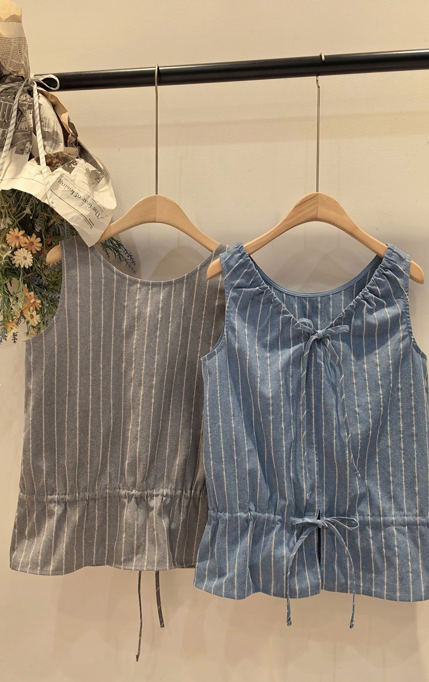♡Oni家♡夏日棉麻雙面條紋背心 (C260670)