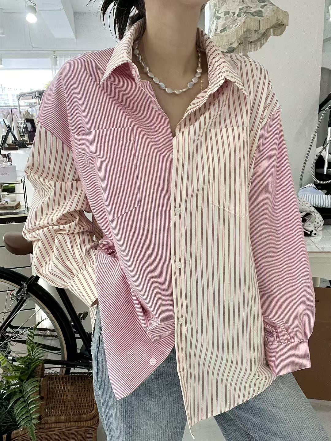 ♡雙色條紋男友襯衫♡ (C250910)