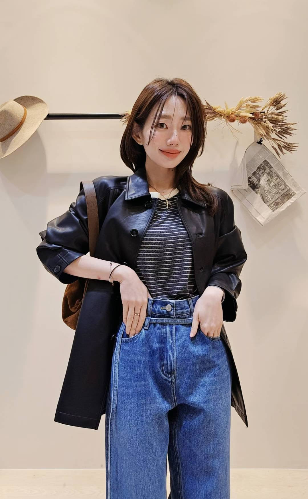 ♡Oni家♡極簡俐落仿皮革長夾克 (C251166)