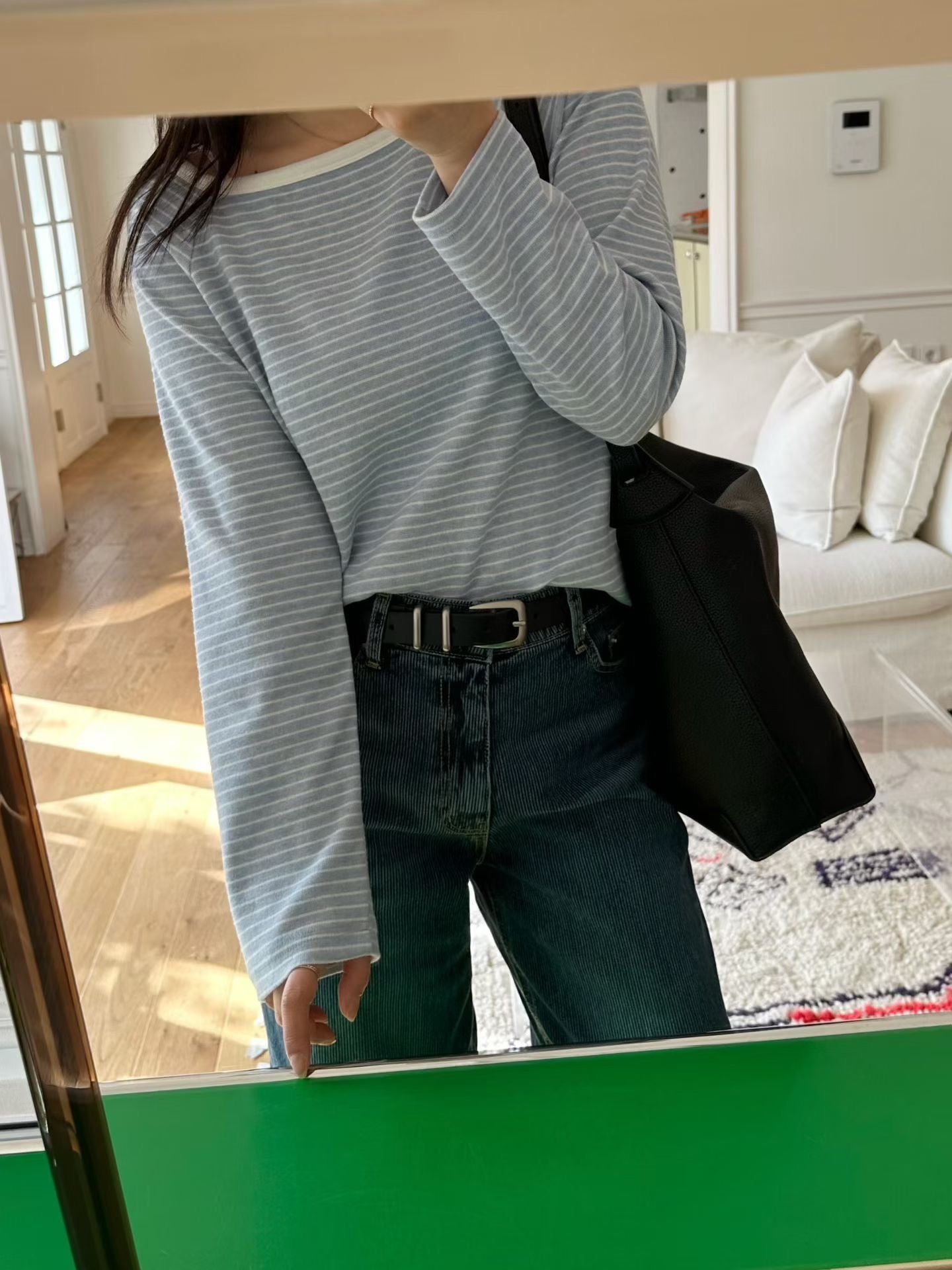 ♡零束縛豎紋寬直筒牛仔褲♡ (C251238)