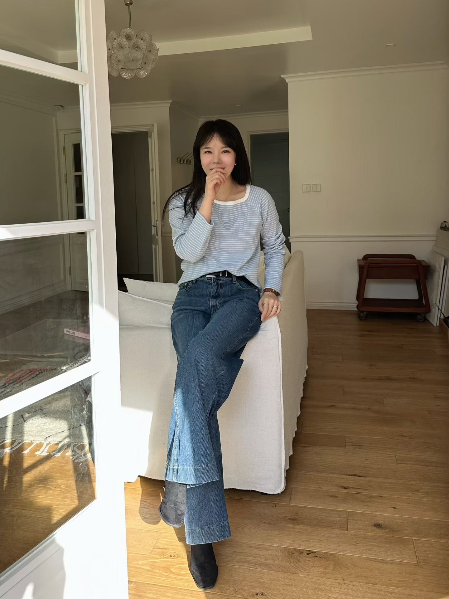 ♡零束縛豎紋寬直筒牛仔褲♡ (C251238)