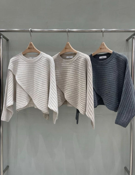 ♡氣質Oni家♡披肩感斜裁設計針織上衣 (C251226)