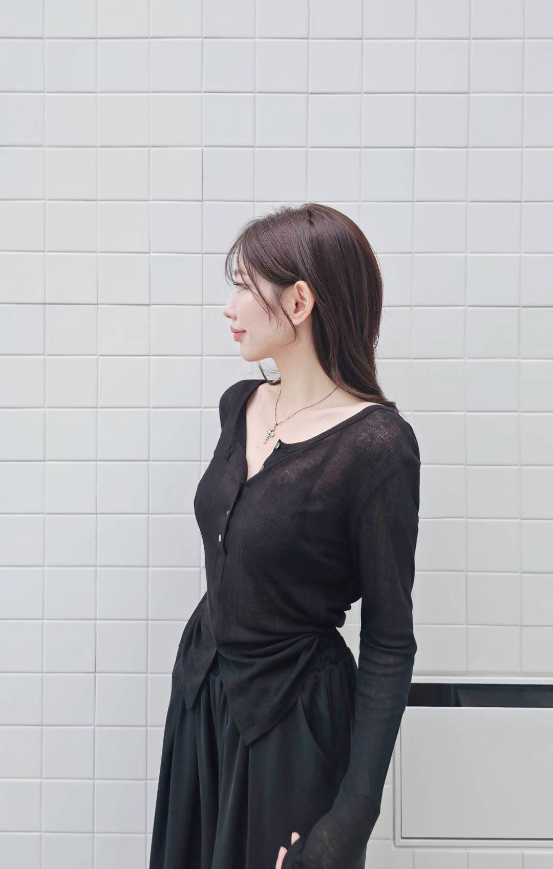 ♡Oni家♡開衩天絲羊毛亨利領T (C251004)