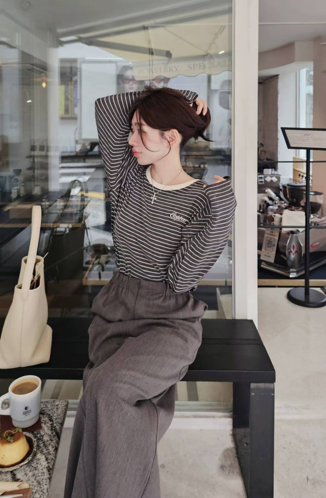 ♡Oni家♡品牌刺繡麻糬條紋T (C251152)