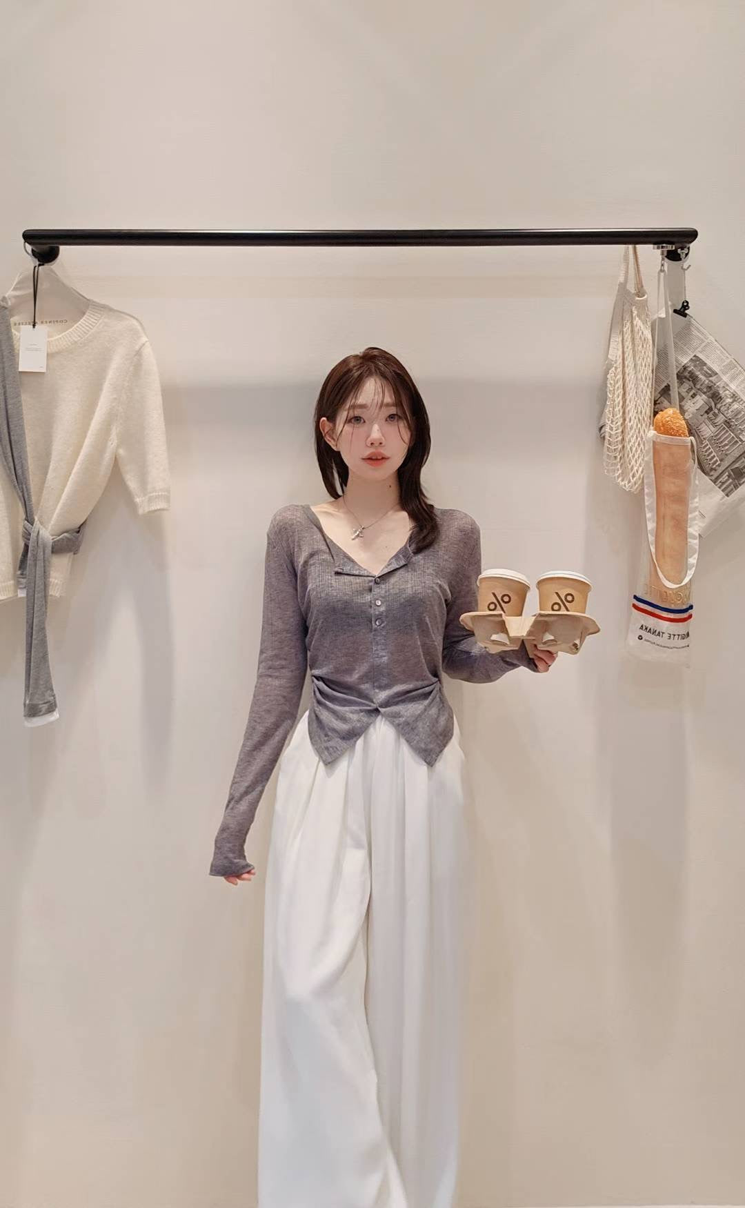 ♡Oni家♡開衩天絲羊毛亨利領T (C251004)