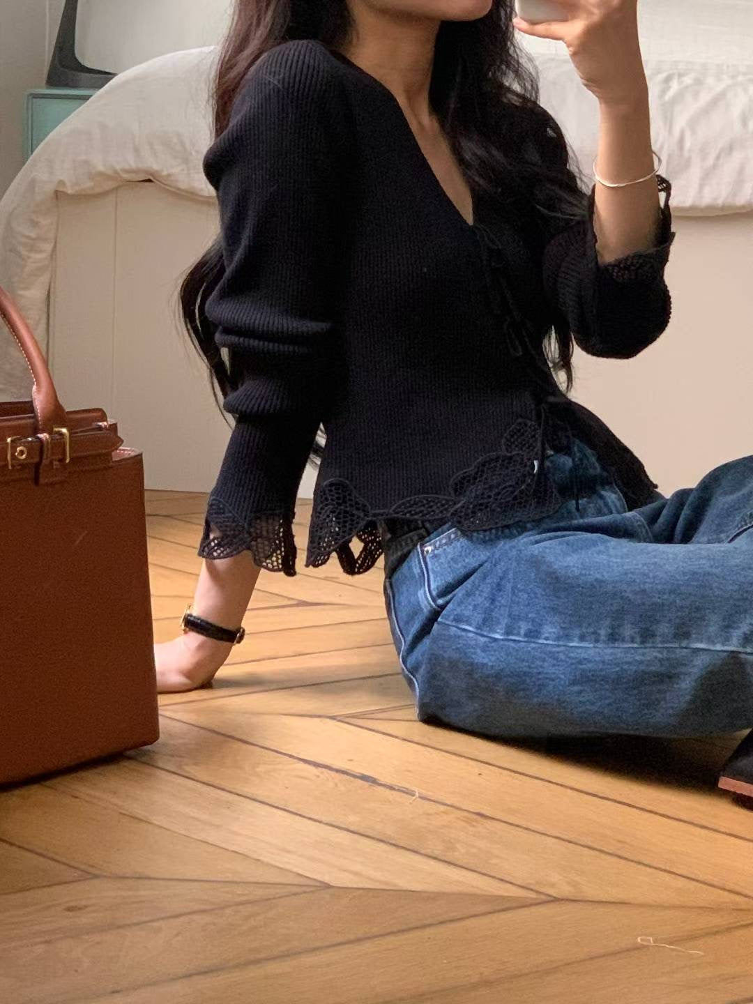 ♡鈎花拼接浪漫針織外套♡ (C251011)