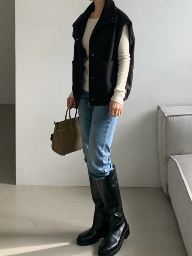 ♡翻領羊毛束口帶背心♡ (C251168)