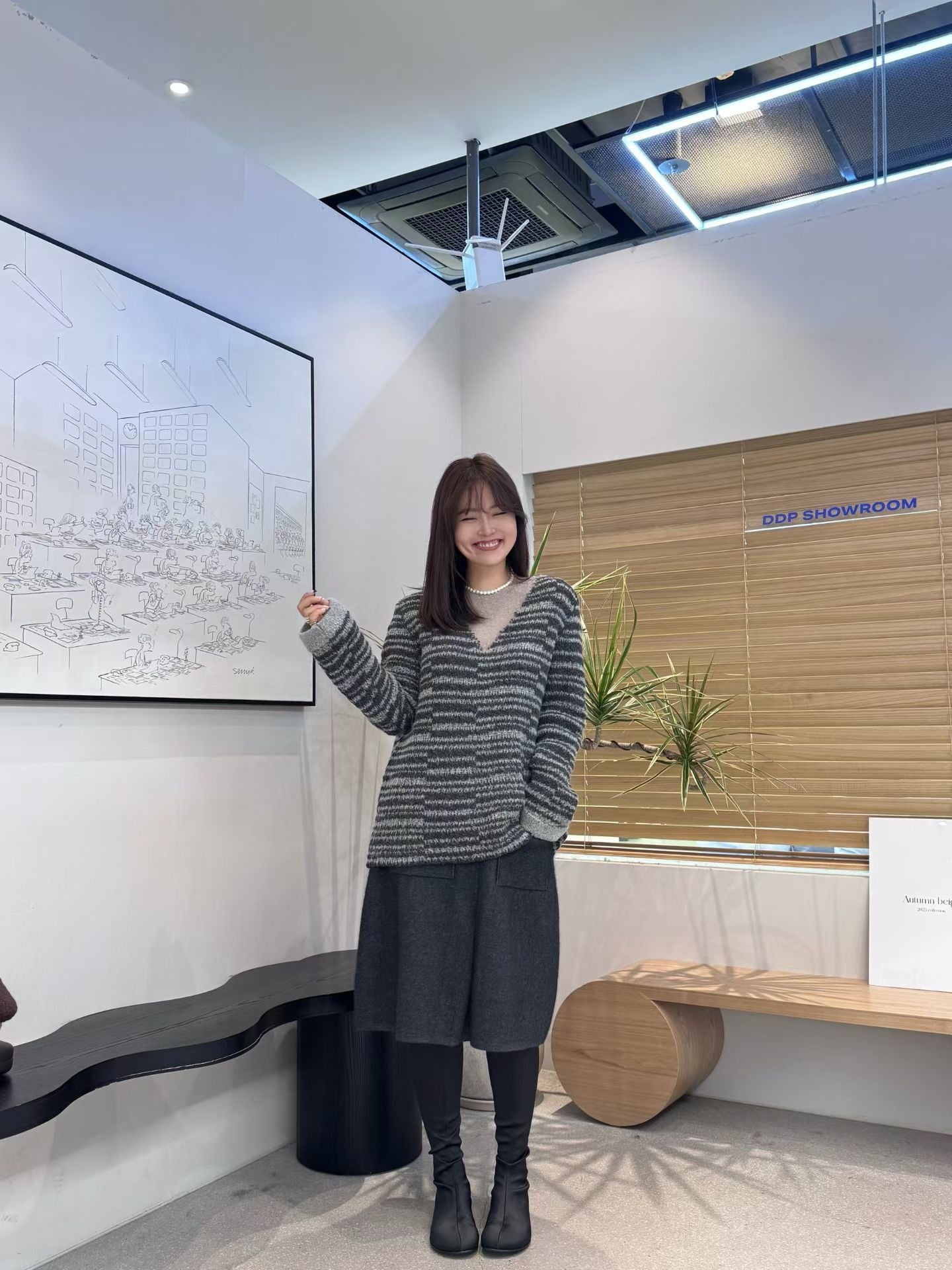 ♡輕柔蓬鬆拼紗感條紋毛衣♡ (C251240)