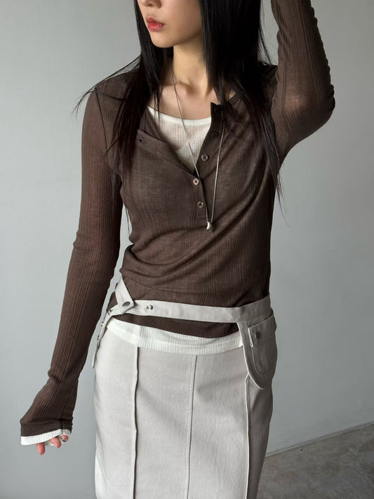 ♡輕柔親膚層次感長袖上衣♡ (C251253)