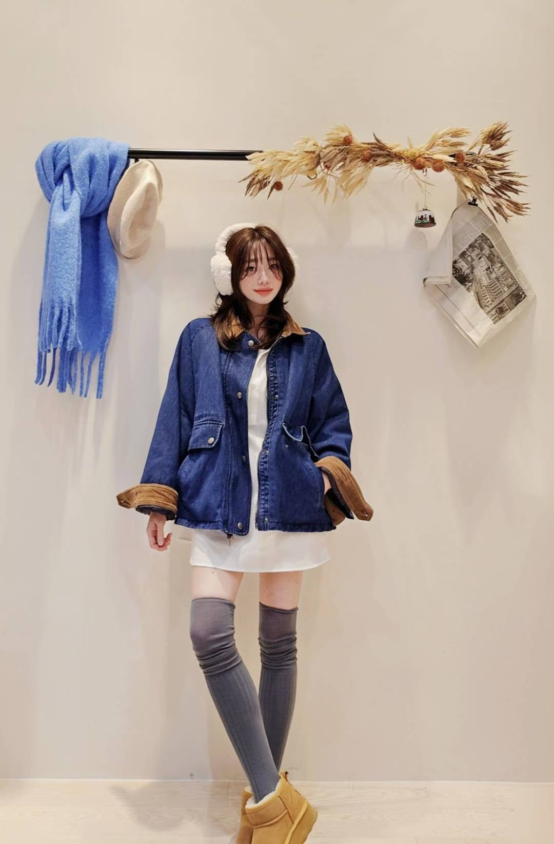 ♡Oni家♡時髦巴恩風丹寧鋪棉外套 (C251284)