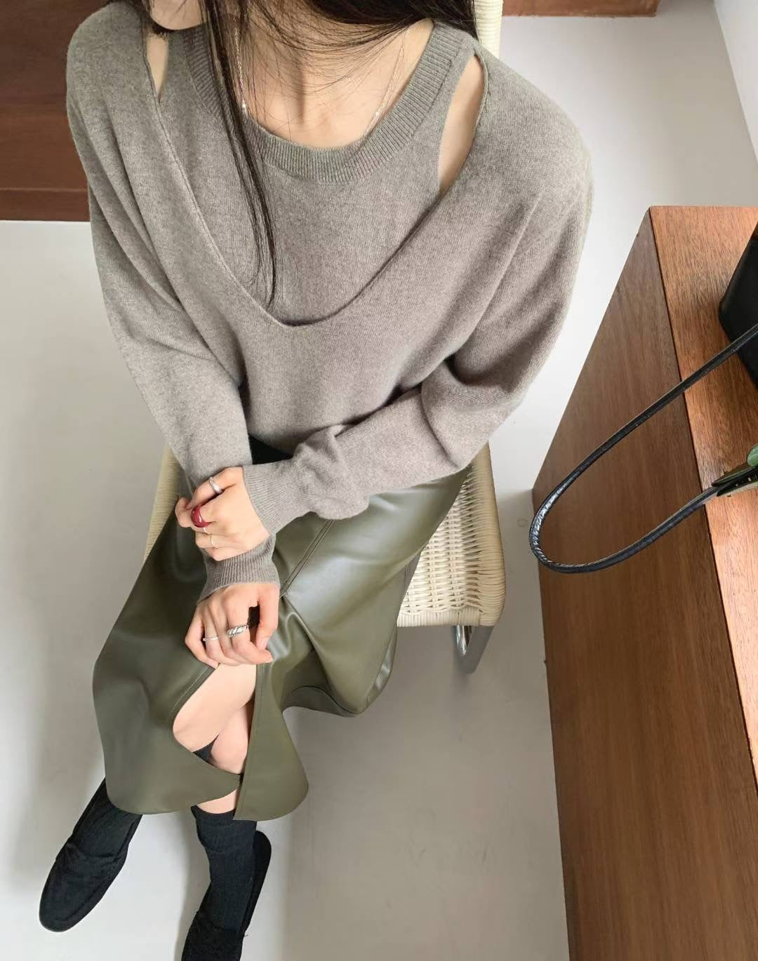 ♡假兩件層次設計感針織上衣♡ (C251145)