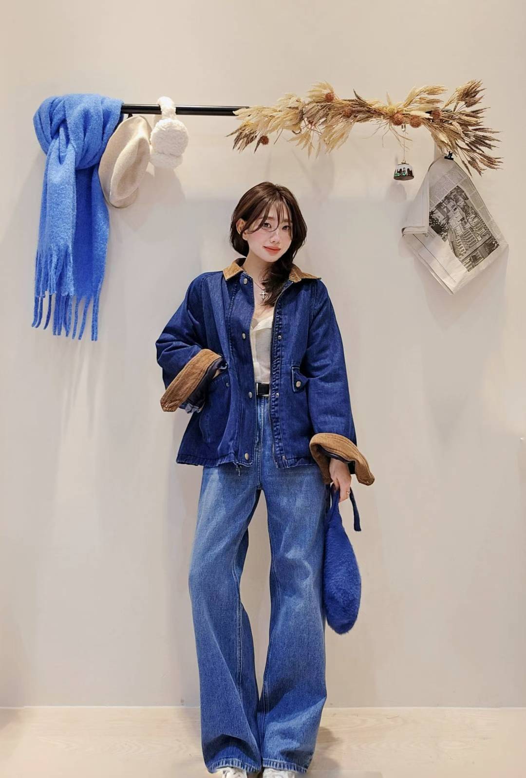 ♡Oni家♡時髦巴恩風丹寧鋪棉外套 (C251284)