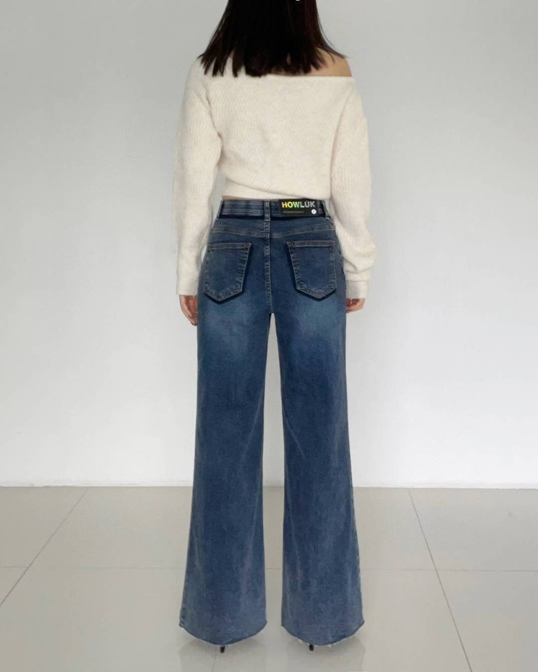 ♡鹽洗拼色長腿顯瘦喇叭褲♡ (C251234)