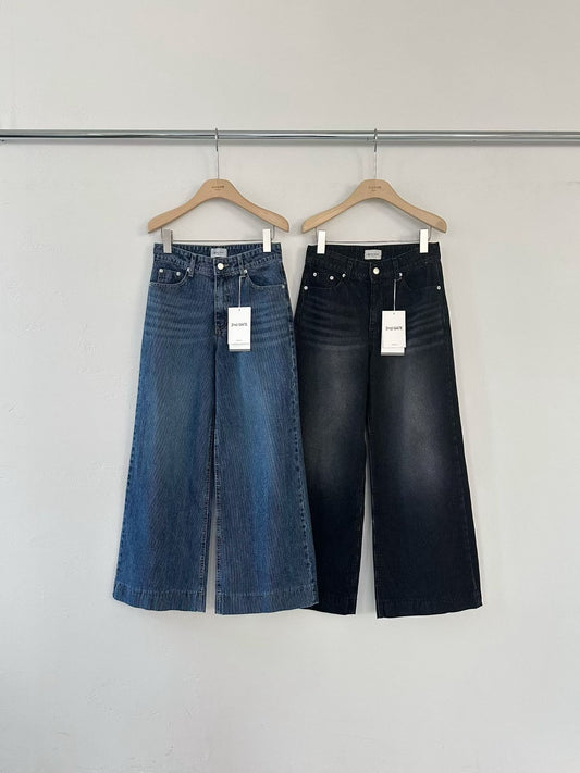 ♡零束縛豎紋寬直筒牛仔褲♡ (C251238)