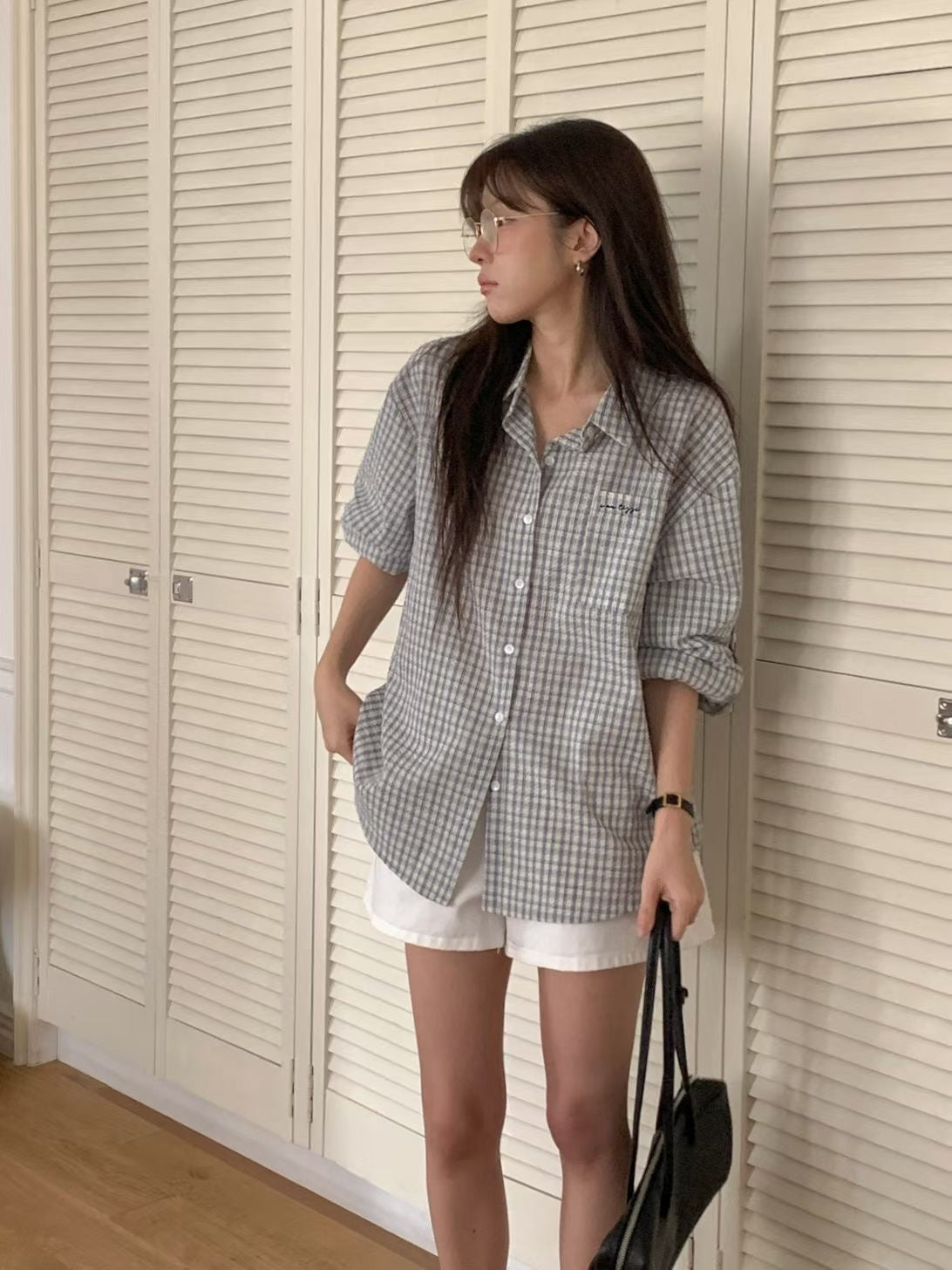 ♡夏日輕薄棉感格紋襯衫♡ (C260522)