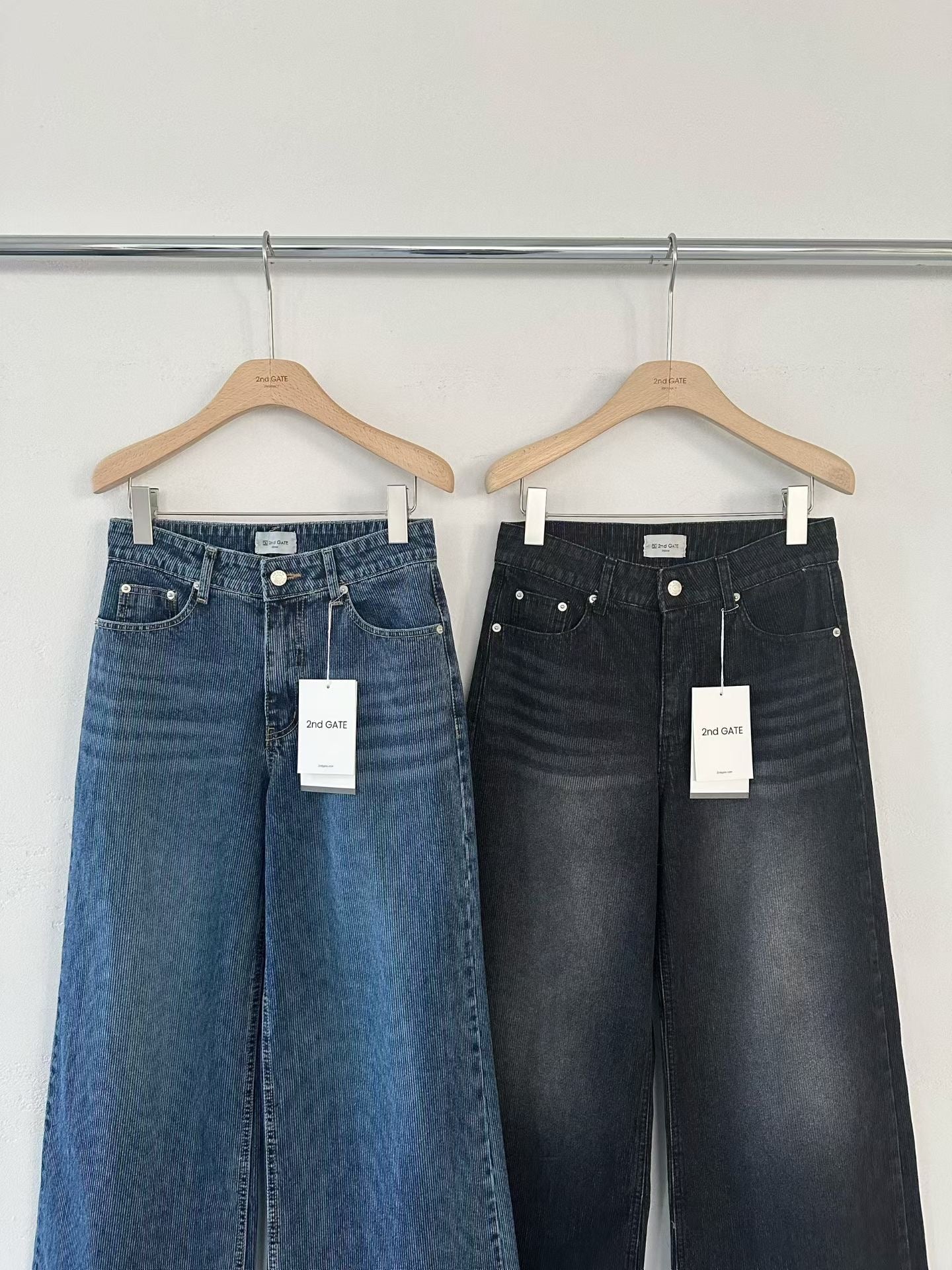 ♡零束縛豎紋寬直筒牛仔褲♡ (C251238)