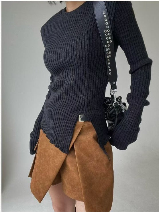 ♡百搭羅紋側開衩針織上衣♡ (C251018)