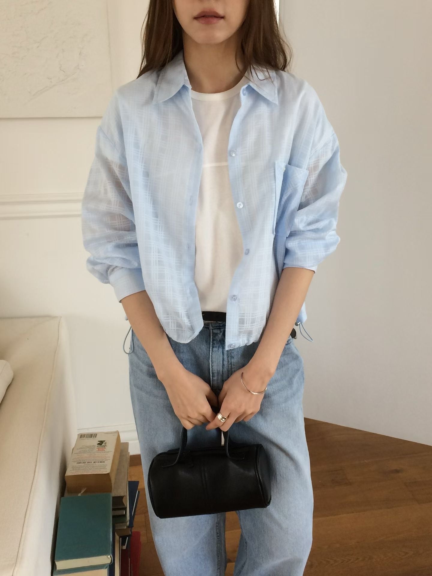 ♡柔霧輕透格紋襯衫外套♡ (C260432)
