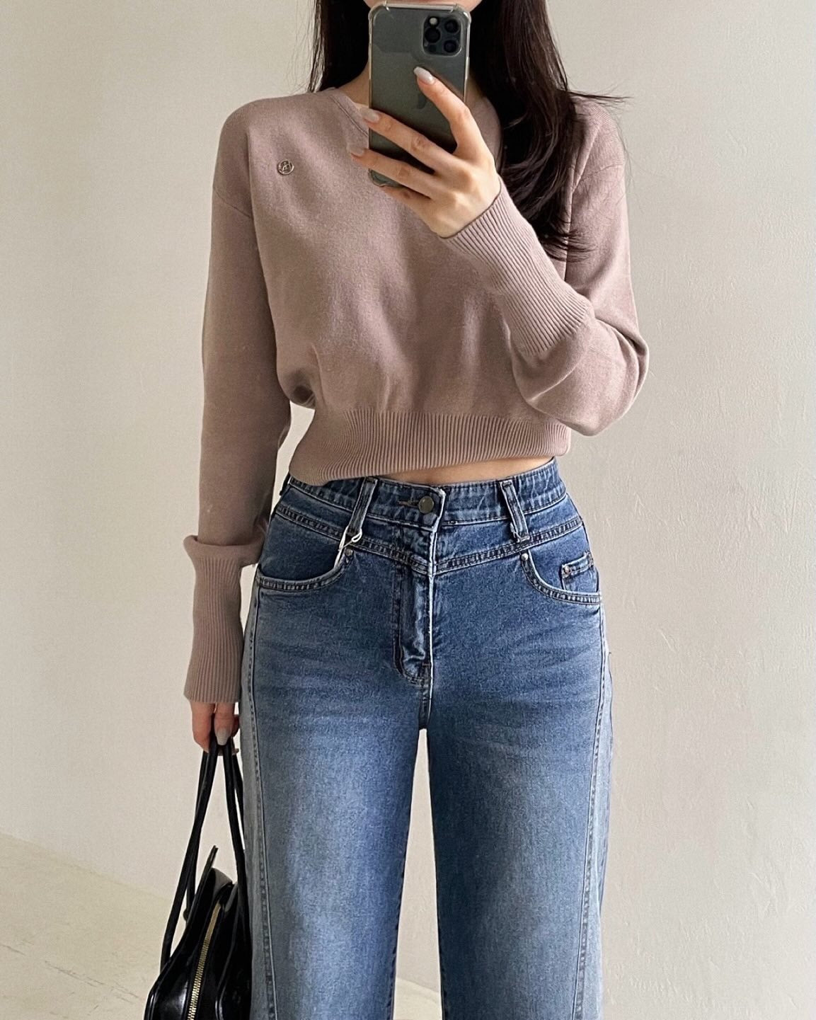 ♡拼接刷色牛仔寬褲♡ (C251154)