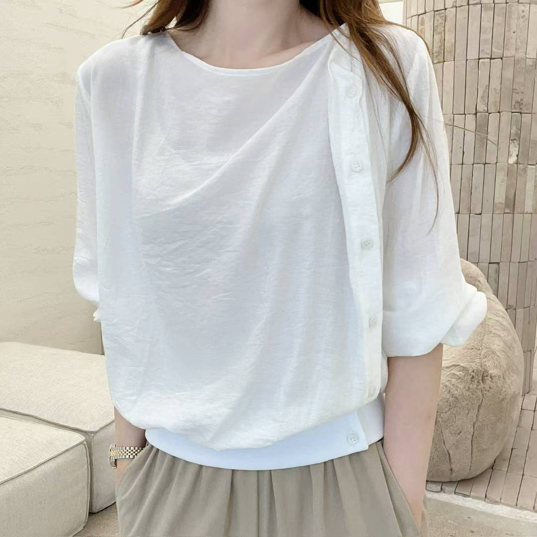♡設計感垂領斜排釦上衣♡ (C251040)