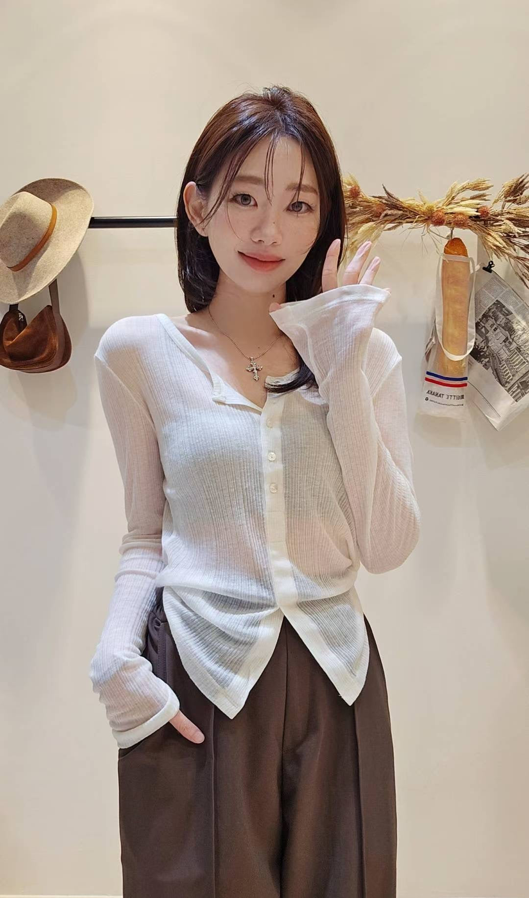 ♡Oni家♡開衩天絲羊毛亨利領T (C251004)