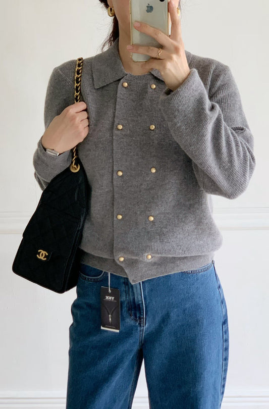 ♡法式雅緻雙排金扣針織上衣/外套♡ (C251272)