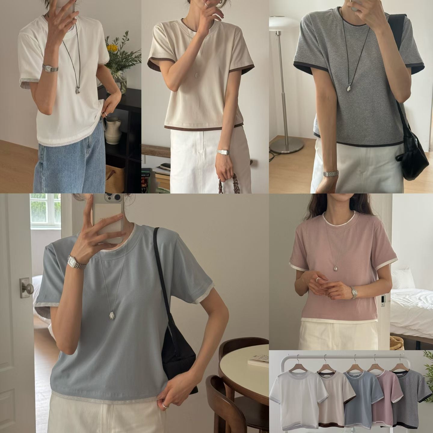 ♡簡約百搭撞色短袖T♡ (C260517)