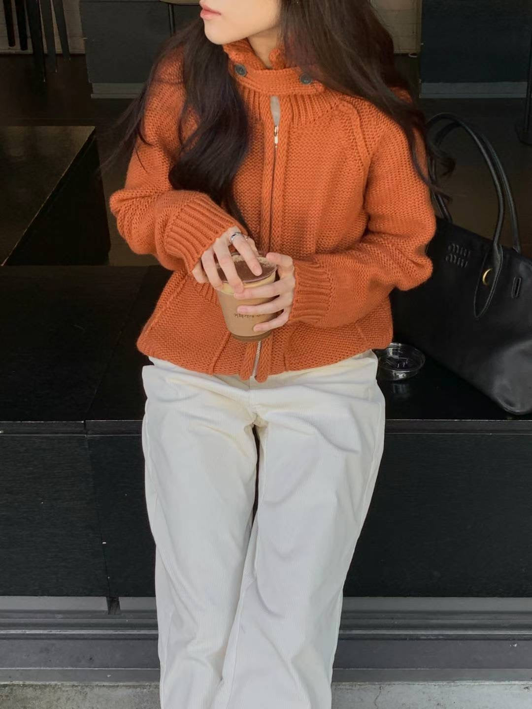 ♡重磅桃翻領針織拉鍊外套♡ (C251282)