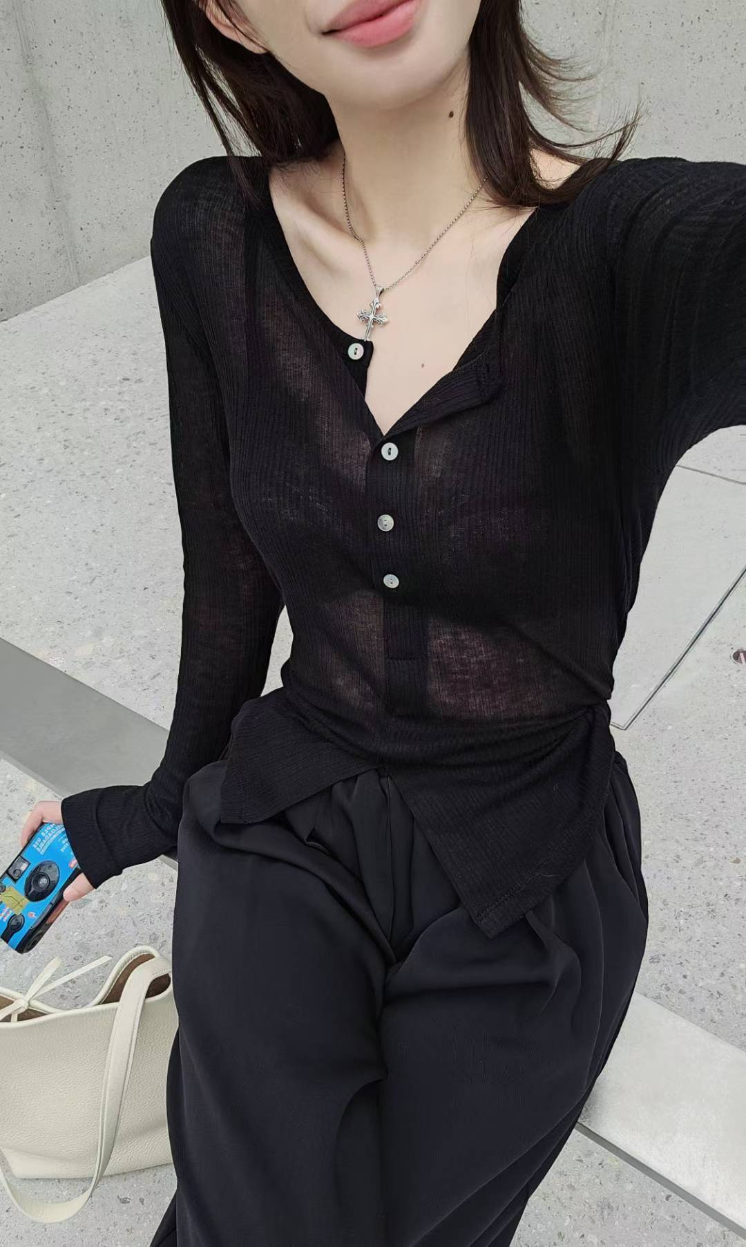 ♡Oni家♡開衩天絲羊毛亨利領T (C251004)