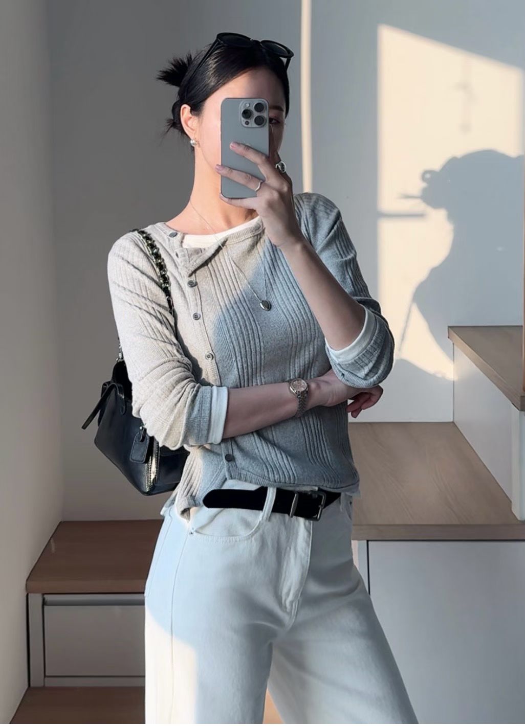 ♡斜扣羅紋假兩件上衣♡ (C251252)