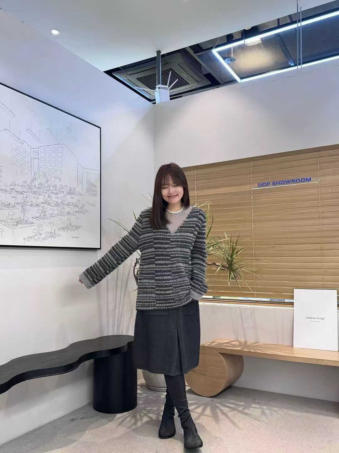 ♡輕柔蓬鬆拼紗感條紋毛衣♡ (C251240)