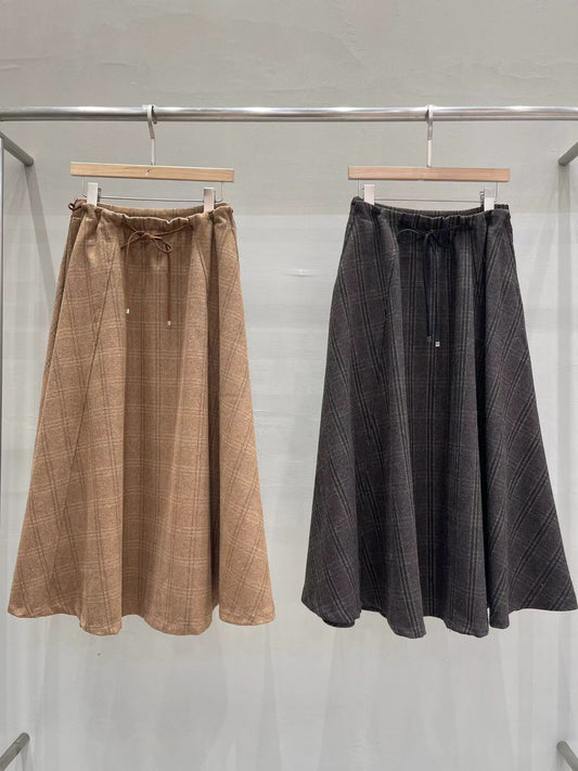 ♡氣質Oni家♡英倫格紋抽繩羊毛裙 (C251137)