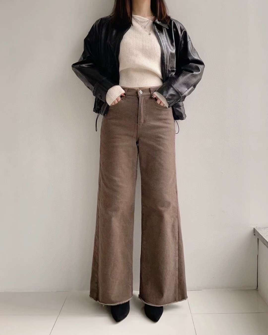 ♡冬季版拼接棉質寬褲♡ (C251151)