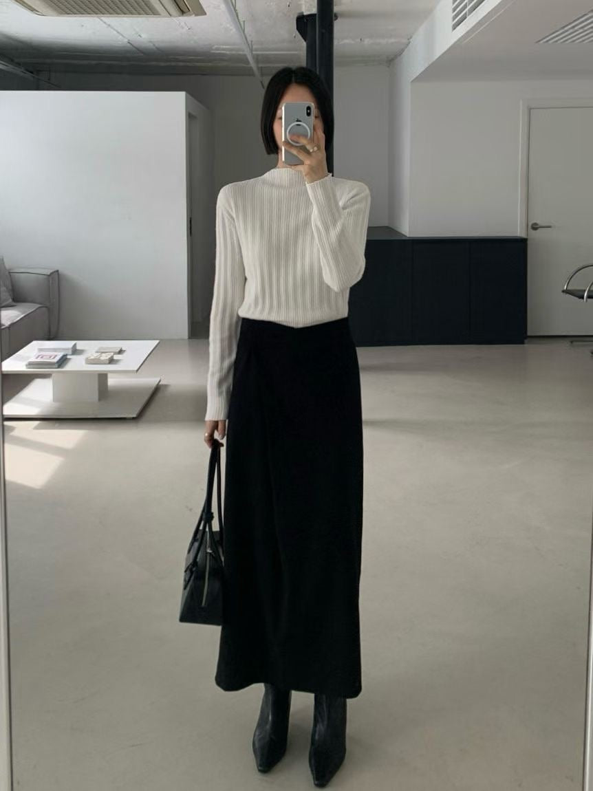 ♡極簡細坑微高領針織上衣♡ (C251217)