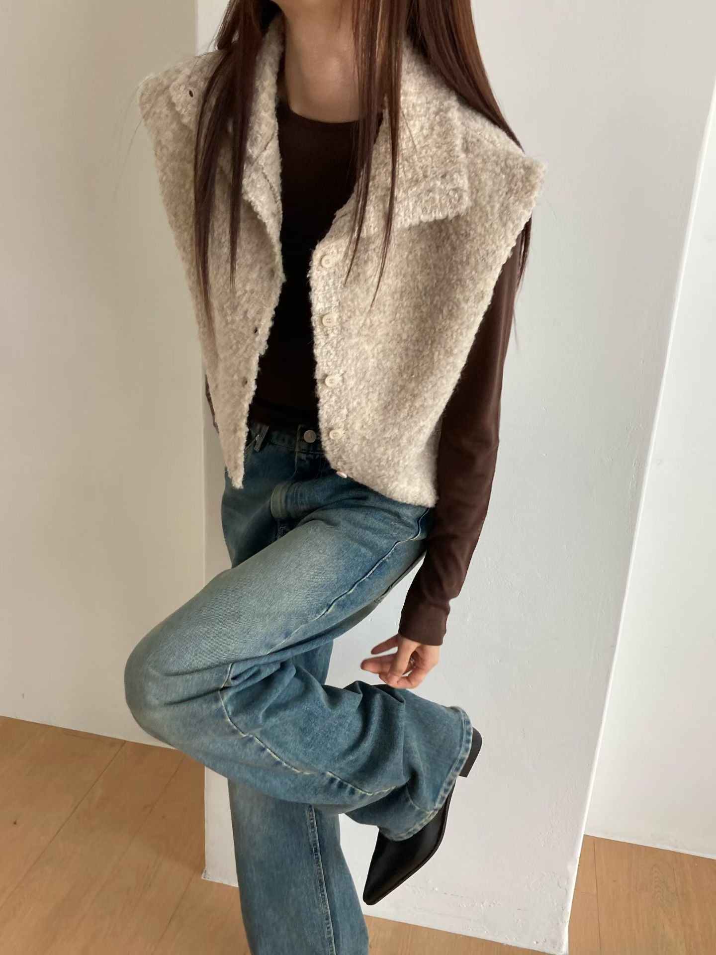 ♡毛呢感立領保暖背心♡ (C251265)