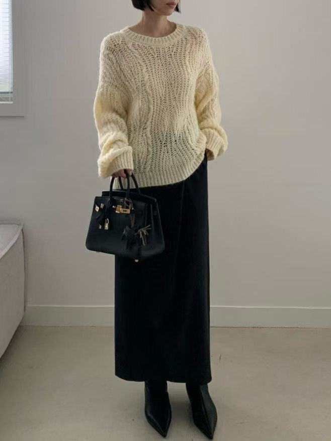 ♡冬日軟慵麻花洞洞毛衣♡ (C251229)