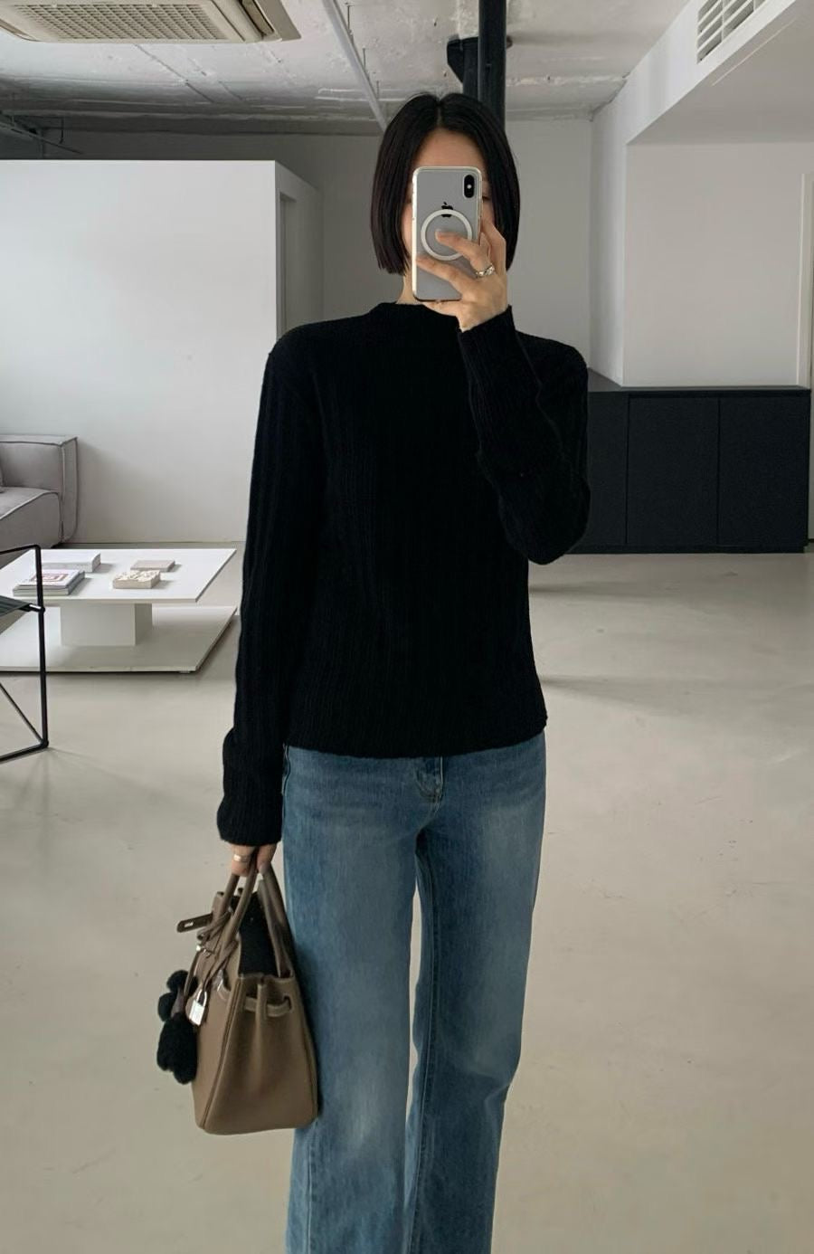 ♡極簡細坑微高領針織上衣♡ (C251217)