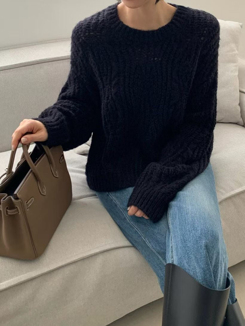 ♡冬日軟慵麻花洞洞毛衣♡ (C251229)