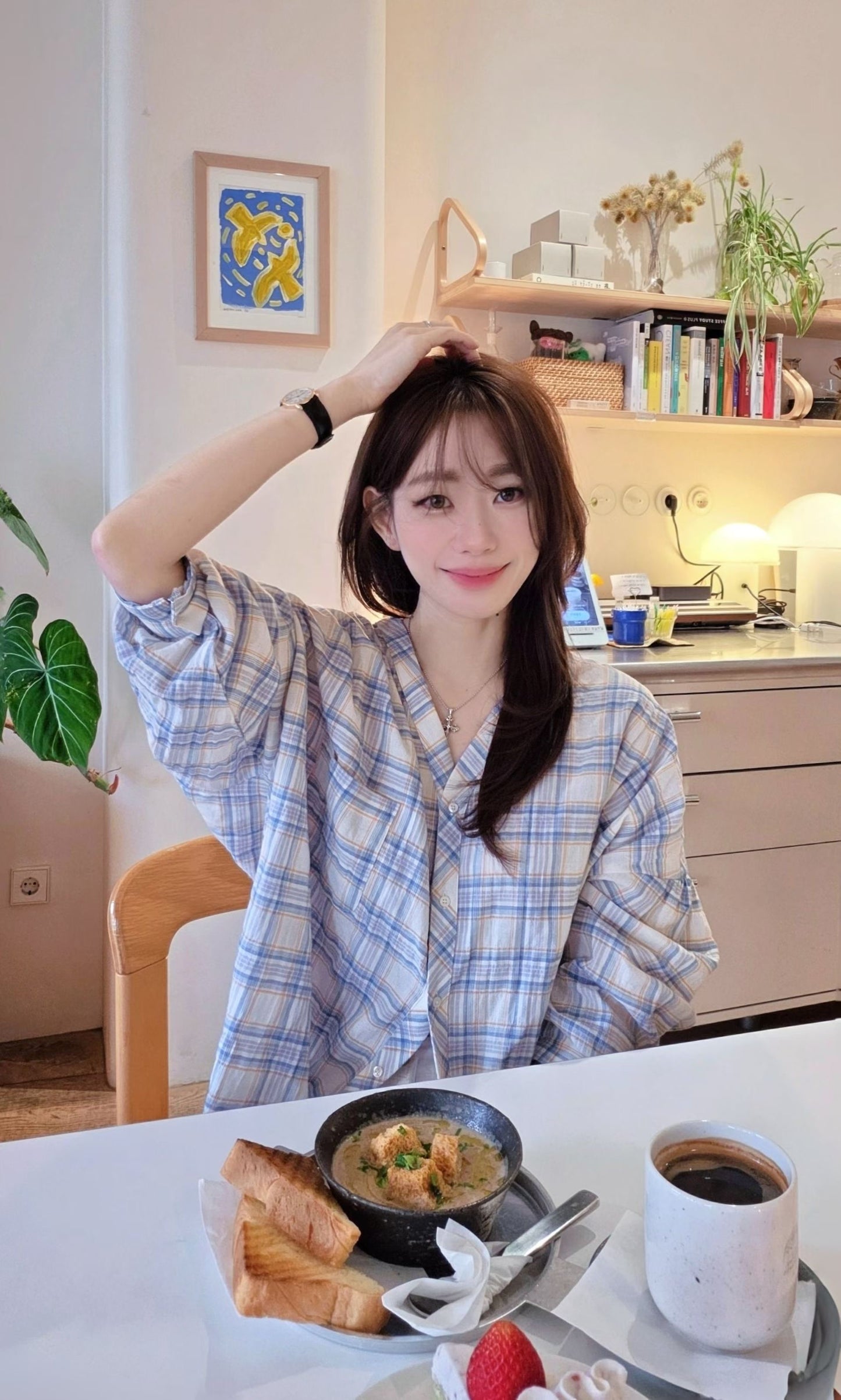 ♡Oni家♡夏日格紋V領休閒襯衫 (C260564)