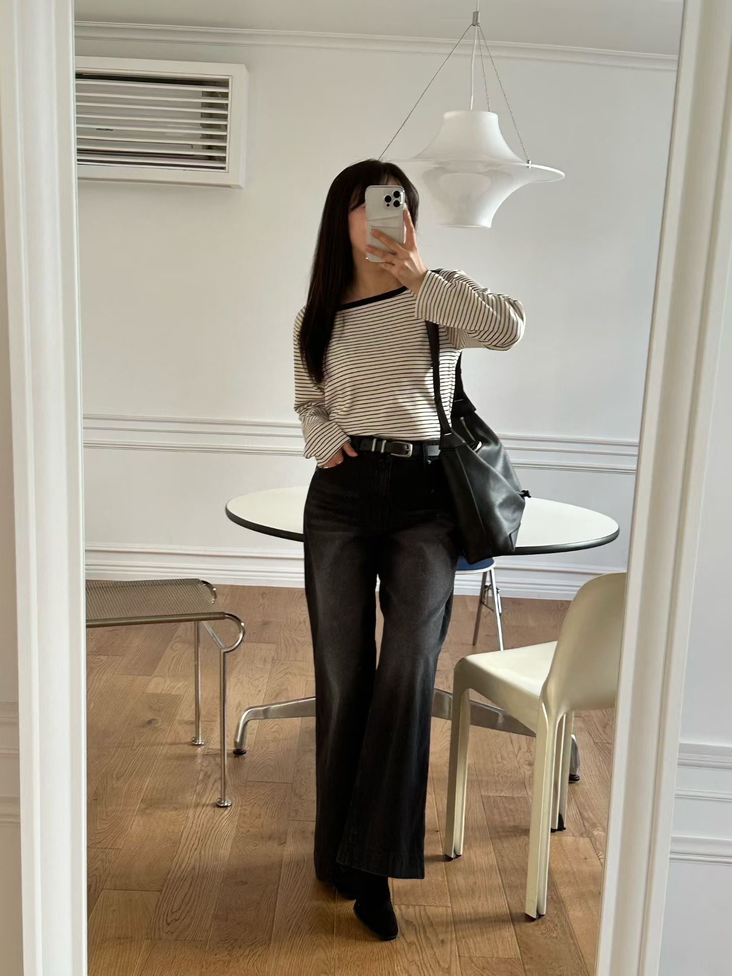 ♡零束縛豎紋寬直筒牛仔褲♡ (C251238)