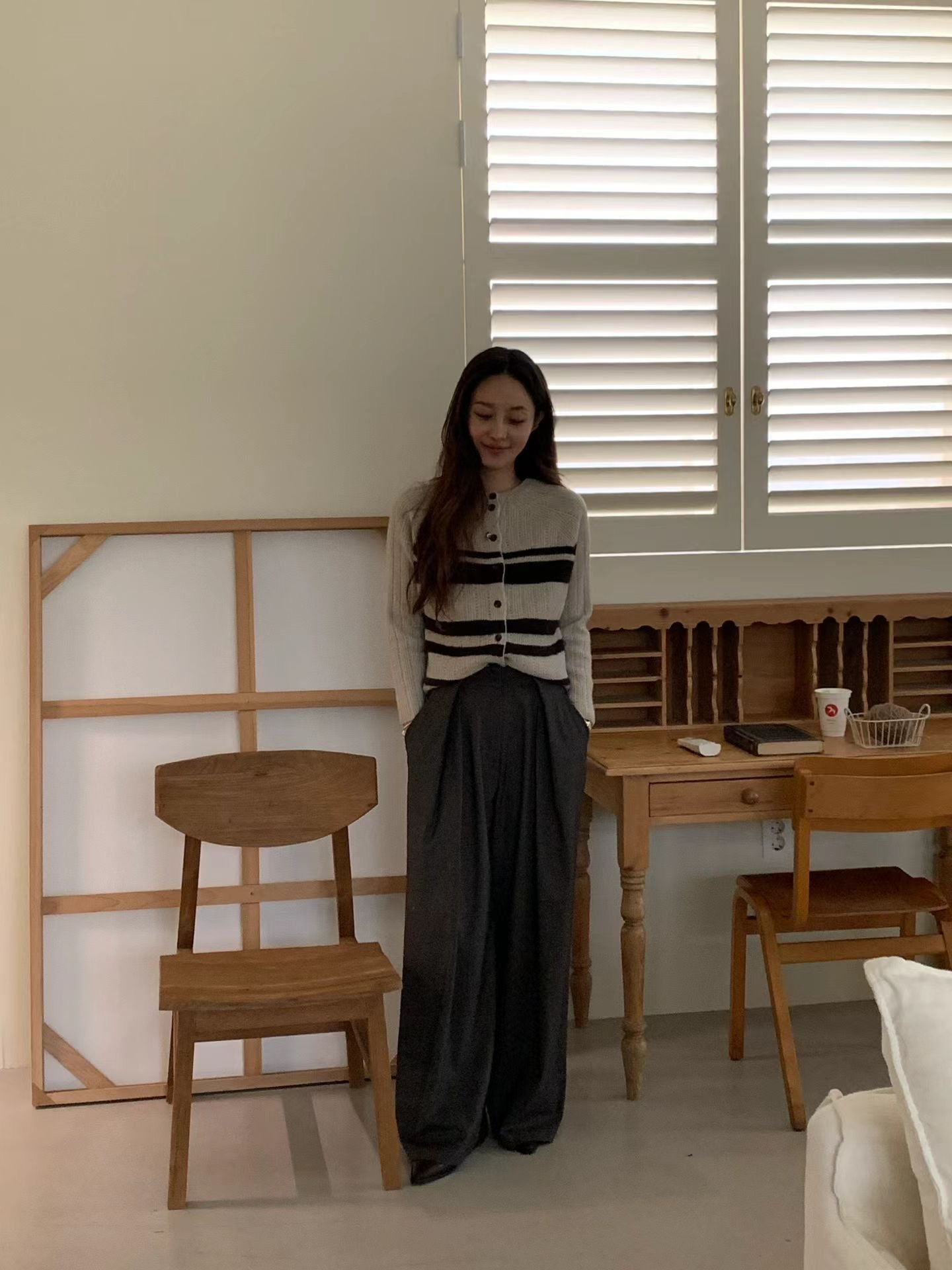 ♡氣質Oni家♡特殊拉格蘭鏤空條紋開衫 (C251136)