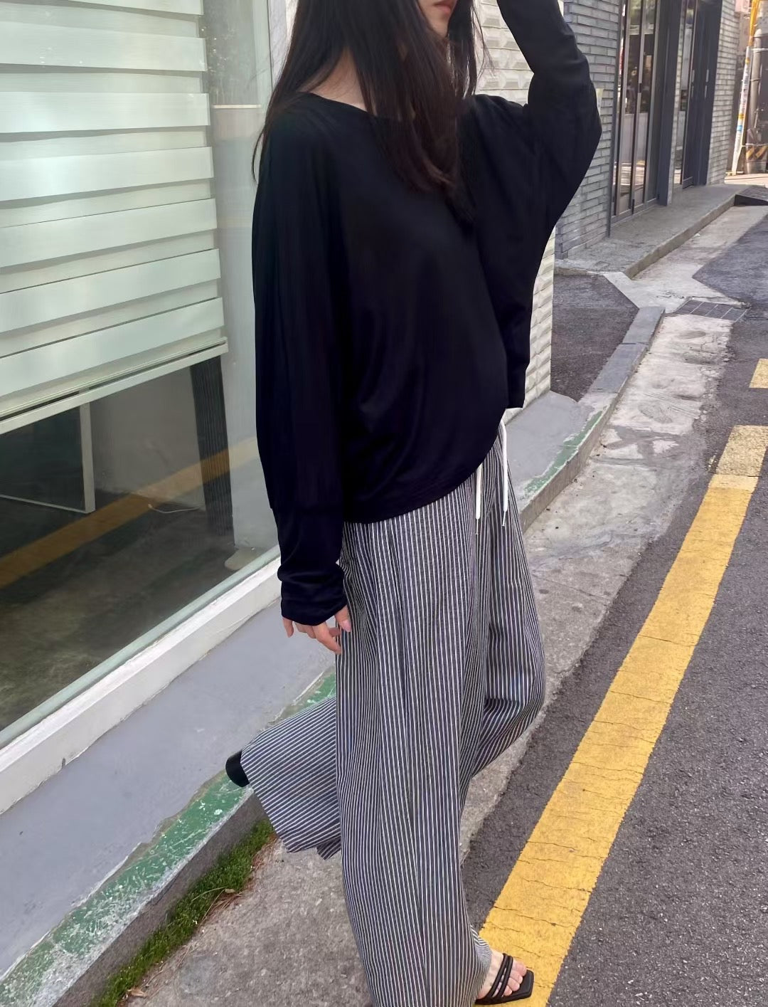 ♡立體條紋修飾寬褲♡ (C250807)